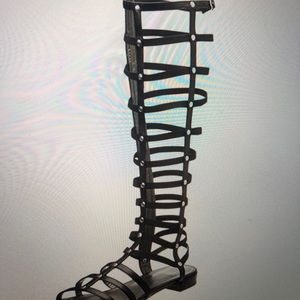 Stuart Weitzman Black Suede and Leather Gladiators
